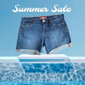 LUCKY BRAND SOFIA BOOT Denim Blue Jean Shorts with Distressed Hem Women's